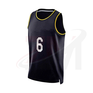Camiseta de baloncesto unisex negra con ribete amarillo, número 6, sin mangas, transpirable, atlética, para adultos - Product Image 2