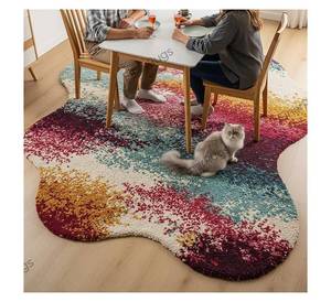 Tapis de salon 100 % laine fait main tufté, forme organique, vente en gros, tapis abstrait noué à la main en laine et viscose sur mesure - Product Image 2