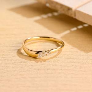 Anillo de Oro Sólido de 14K con Diamantes Marquise Cultivados en Laboratorio, Diseño Curvo, Minimalista, con Pavé, Regalo de Boda, Joyería Fina para Mujer - Product Image 1