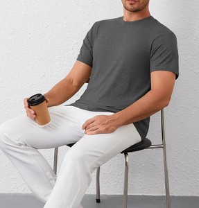 T-shirt en coton à manches courtes pour homme – Vente en gros, respirant, col rond, décontracté, coupe ajustée, tissu jersey doux, personnalisable - Product Image 5
