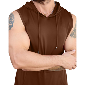 Ropa de culturismo al por mayor, ropa informal con capucha, camiseta sin mangas para gimnasio, fitness, sudadera básica de algodón mezclado para hombre - Product Image 5
