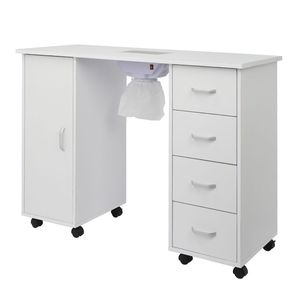 Tavolo Moderno per Manicure in Legno con Anta Singola e 4 Cassetti, Finitura Bianca, Design di Lusso, Struttura in MDF - Product Image 6