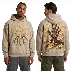 Sweat à capuche pour homme délavé à l'acide, vintage, épais, coupe oversize, avec motif squelette archéologue, streetwear personnalisé - Product Image 4