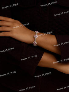 Pulsera Iced Out Clover Link con diamantes de moissanita VVS rosas en plata de ley 925, regalo de joyería Hip Hop - Product Image 4