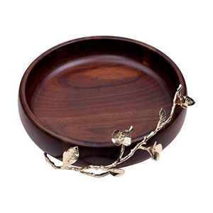 Bol de service élégant en bois avec base florale dorée, écologique, compatible lave-vaisselle, centre de table de luxe pour les fêtes - Product Image 3