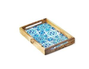 Plateau décoratif en bois de manguier avec impression émaillée, design de haute qualité, plateau de service en bois, plateau à impression émaillée à prix très bas - Product Image 1