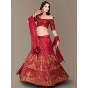 <b>Red</b> Embroidered <b>Silk</b> Party Wear Lehenga Choli for Evening Dresses - Product Image 1