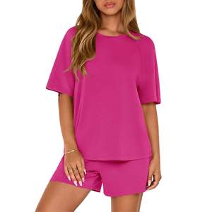 Conjunto de Dos Piezas para Mujer, Camiseta Holgada y Pantalones Cortos Deportivos, Traje Informal de Verano, Algodón Ecológico, Proveedor Mayorista OEM - Product Image 3