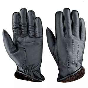 Gants en cuir d'agneau véritable pour hommes, doublure en soie, respirants, chauds, pour l'hiver, la conduite, la mode, compatibles avec les écrans tactiles - Product Image 3