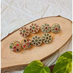 18K Gold Plated Geometric Stud Earrings with Zircon and Imitation Pearl - Product Image 1