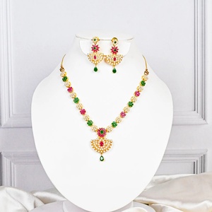 RAY FINE ORNATES Gold Plated Vintage Handcrafted <b>Necklace</b> <b>Ruby</b> Pearl <b>Ruby</b> Pink Bridal Wedding Jewelry Ethnic Festive Statement - Product Image 1