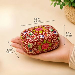Boîte à bijoux ovale traditionnelle avec couvercle imprimé motif floral rouge, étui de rangement 3,3x2,3x1,8 po - Product Image 1