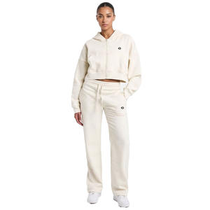 Ensemble de survêtement pour femme avec sweat à capuche court zippé et pantalon de survêtement à jambe droite en molleton de coton, tenue athleisure deux pièces, OEM Marque Privée - Product Image 1