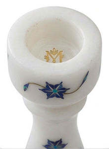 Portavelas de Mármol Makrana Premium de 5 Pulgadas, Hecho a Mano con Incrustaciones Mughal y Piedra Azul, Decoración de Lujo para el Hogar, Regalo de Boda, Venta al por Mayor - Product Image 3