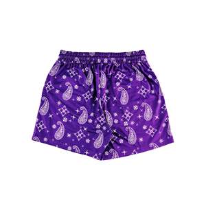 Shorts de baseball pour hommes en tissu paisley violet, décontractés, avec cordon de serrage et taille élastique, pour un usage quotidien - Product Image 1