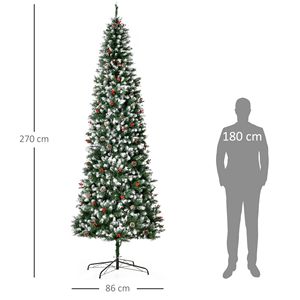 "9ft Flocked Christmas <b>Tree</b> with <b>LED</b> Lights & Stand Slim Pine Cones & Red Berries Decorations" - Product Image 3