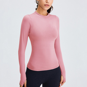 Women's Seamless Long Sleeve Sports <b>Top</b> Polo Neck Slim Fit Breathable Knitted Athletic Tee Solid Color Full Sleeve - Product Image 5