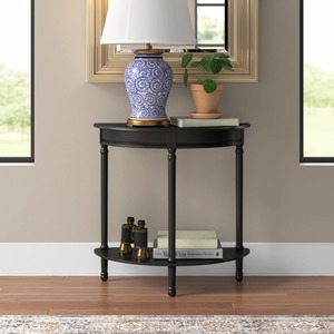 Mesa Consola Convertible Negra de Hierro con Espejo, Patas Modernas en Forma de Media Luna, Mueble para Entrada u Hotel - Product Image 6