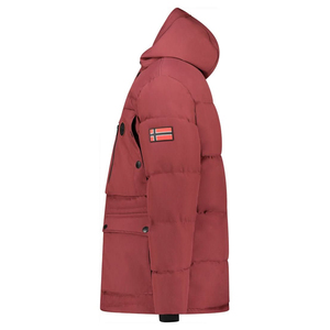Veste matelassée à capuche rouge pour homme, coupe-vent, décontractée, pour l'hiver, avec poches zippées, col montant, coupe régulière, OEM ODM - Product Image 3