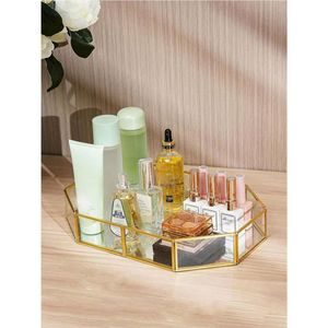 Gold Mirror Tray Round Glass Decorative Trays Luxury Perfume <b>Vanity</b> Cosmetic <b>Makeup</b> Organiser Metal Serving Tray For Home Decor - Product Image 6