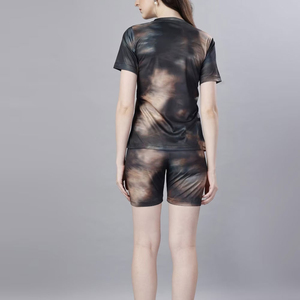 Ensemble de shorts 2 pièces pour femmes, t-shirt gris avec imprimé lapin de dessin animé, shorts à motifs roses, vêtements décontractés d'été, coton tricoté - Product Image 5