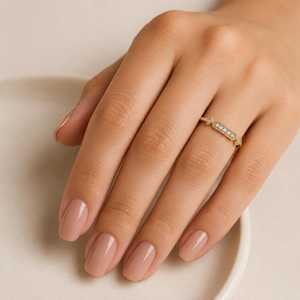 Premium Round Brilliant Lab Grown Diamond Pave Engagement Ring 10k 14k 18k Solid Gold Minimalist Band Ethical Promise Jewelry - Product Image 6