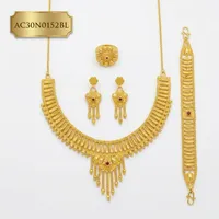 Collier de charme pour femme, ensemble complet, style boîte à fleurs classique nigérian, en laiton plaqué or 18 carats et finition antique, pour mariage