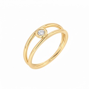 Anillo Solitario Redondo con Doble Banda y Engaste de Bisel en Oro Puro de 14K con Diamante Cultivado en Laboratorio, Anillo de Compromiso de Doble Aro para Uso Diario - Product Image 1