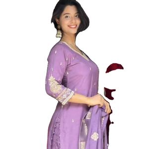 Beautiful Decorated <b>Light</b> PURPLE <b>Color</b> Banarashi Chanderi Silk Adult Special Salwar Suit for Wedding Function Special - Product Image 1