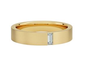 Bague de mariage unisexe en moissanite taille baguette, en argent sterling 925, sertie clos, plaquée or jaune, certifiée par un tiers - Product Image 1