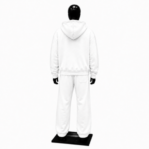 Conjunto Deportivo de Algodón Blanco, Sudadera con Capucha y Cremallera Completa, con Bolsillos Laterales, Color Sólido Informal, para Otoño, Corte Regular, Talla Adulto - Product Image 2