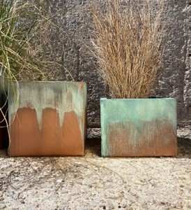 Hot Selling Green Patina Finish Outdoor Living Modern Metal <b>Planter</b> Large with Drainage Patio Garden Box Set - Product Image 6