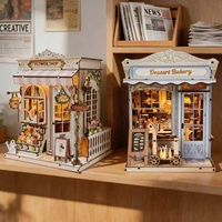 Rumah Miniatur DIY Kedai Kopi Kayu, Puzzle Perakitan 3D, Model Kit Cottage, Mainan Edukatif untuk Usia 14+