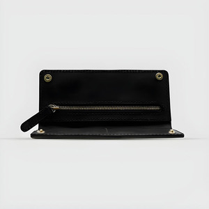 Cartera larga de cuero negro genuino para hombre, tarjetero de diseñador, billetera larga plegable con bolsillo con cremallera y cierre a presión - Product Image 2