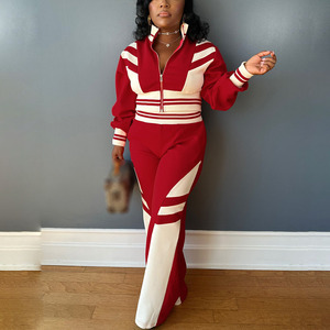 <b>Women</b> Tracksuit Sporty Color Blocking 2 Piece Set Full Sleeve Zip Crop <b>Jacket</b> Wide Leg Pants Casual Jogging Outfit Autumn - Product Image 5
