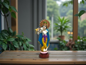 Nirmala Handicrafts - Estatua de Resina Hecha a Mano del Dios Krishna con Flauta, Corona de Pavo Real, Acabado Tradicional Colorido de Rajasthan para el Hogar - Product Image 5