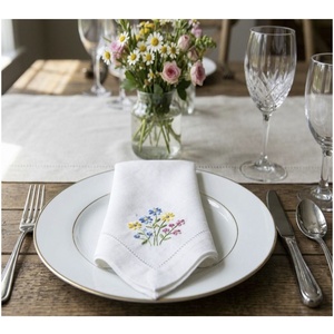 Custom Classic Square <b>Cloth</b> Napkins Embroidered Colorful Flowers Reusable Durable Machine Washable Hemstitch 50x50cm Cotton Home - Product Image 3
