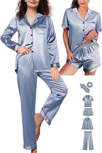 Women Satin Pajamas <b>Set</b> Short Sleeve Elastic Waist Solid <b>White</b> Classic Style <b>2</b> <b>Pieces</b> Summer Winter Wear Stretch - Product Image 3