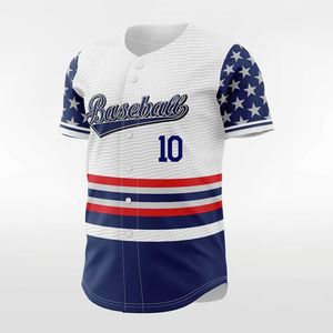 Maillot de baseball personnalisé pour homme, manches courtes, maille respirante, impression sublimée, motif drapeau, blanc, bleu, rouge, numéro 10, uniforme d'équipe - Product Image 2