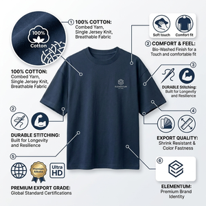 T-shirt à manches courtes pour homme Elementa, bleu marine, col rond, coupe classique, jersey de coton, décontracté, respirant, logo imprimé sur le devant - Product Image 4