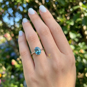 Anillos de Diamantes para Mujer, Oro Blanco de 14K, Diamante Azul de 2CT, Corte Oval Brillante, Diamante Cultivado en Laboratorio CVD, Anillos de Compromiso, Regalo de Cumpleaños - Product Image 2