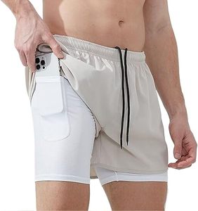 Custom Logo Men's Double <b>Layer</b> Printed Spandex/Cotton <b>Mid</b> Waist Drawstring Closure Pockets Breathable Sports Athletic Shorts - Product Image 1