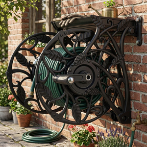 Dévidoir mural en métal robuste de 38 m (125 pi) pour tuyau d'arrosage, avec étagère, pour jardin et terrasse extérieure ODGGAD016 - Product Image 1