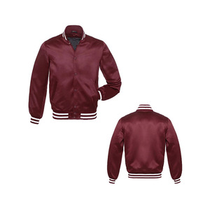 Men's Maroon Varsity Jacket Solid Color Polyester Satin Lining Turn-<b>down</b> Collar Regular Fit Casual Autumn Wear - Product Image 1