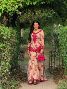 Designer Floral Printed Palazzo Suit Set for Women Premium Embroidered Kurta Chiffon Dupatta Festive Party Wear Ethnic Outfit - Product Image 1