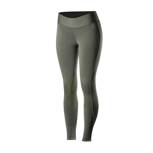 <b>Women's</b> High Rise Equestrian Pants Slim Fit <b>Beige</b> with Black Knee Panels Zipper Closure Solid Color Riding <b>Leggings</b> - Product Image 5