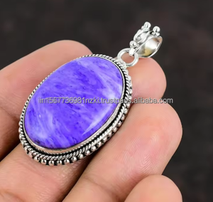 Pendentif Charoite violet 925 argent Sterling pierre précieuse naturelle grand pendentif bijoux faits à la main forme ovale pendentif cadeau pour noël - Product Image 3
