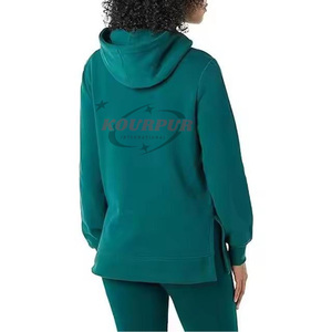Sudadera con capucha para mujer Kourpur, de color sólido, de algodón tejido, de manga larga con bolsillos, informal, para otoño. - Product Image 2