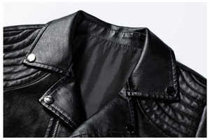 Veste en cuir PU pour homme, col rabattu, fermeture éclair, couleur unie, style automne, coupe classique, doublure en satin - Product Image 1