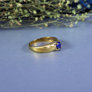 <b>Lapis</b> <b>Lazuli</b> Gold Brass Solitaire <b>Ring</b> | Statement Jewelry - Product Image 4